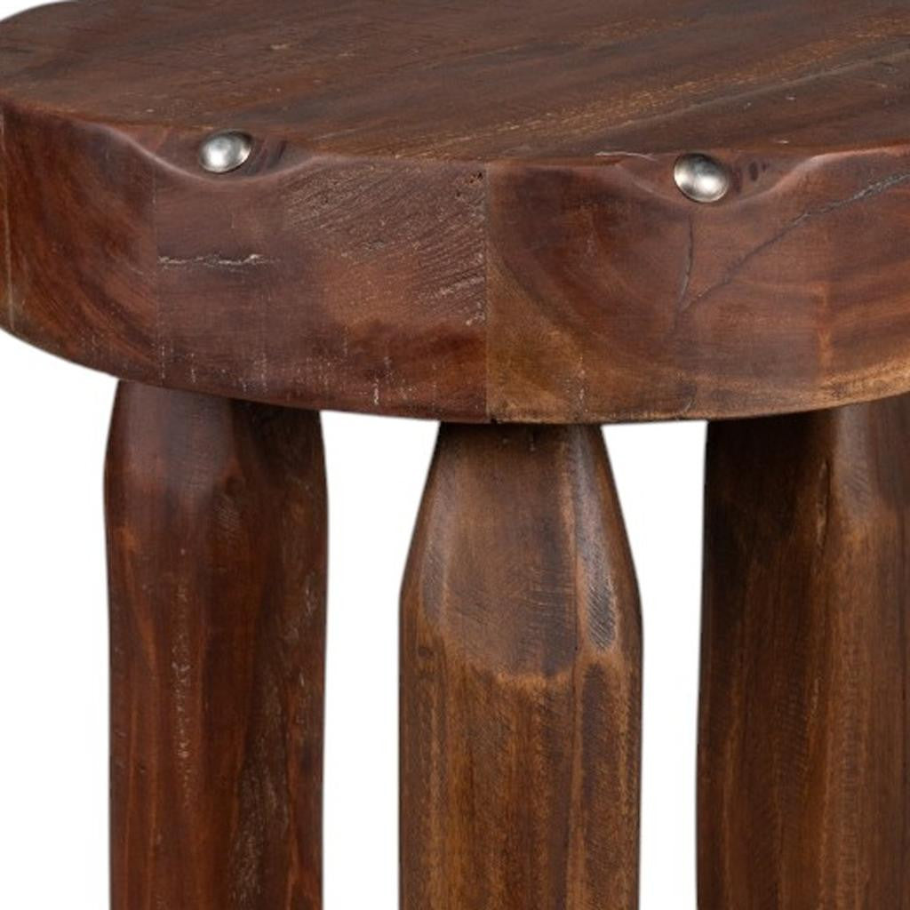 19" Brown Solid Wood Round End Table-5