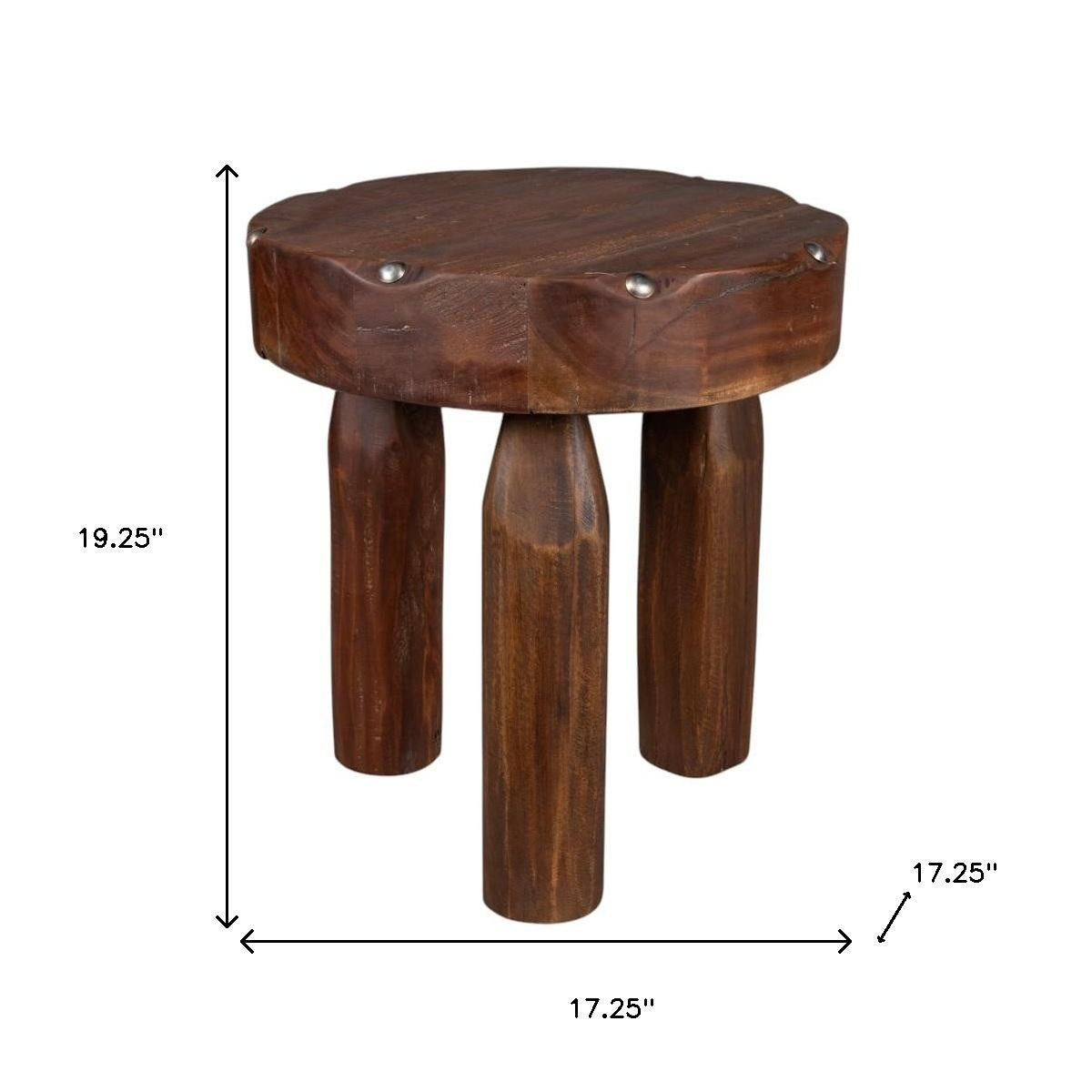 19" Brown Solid Wood Round End Table-8