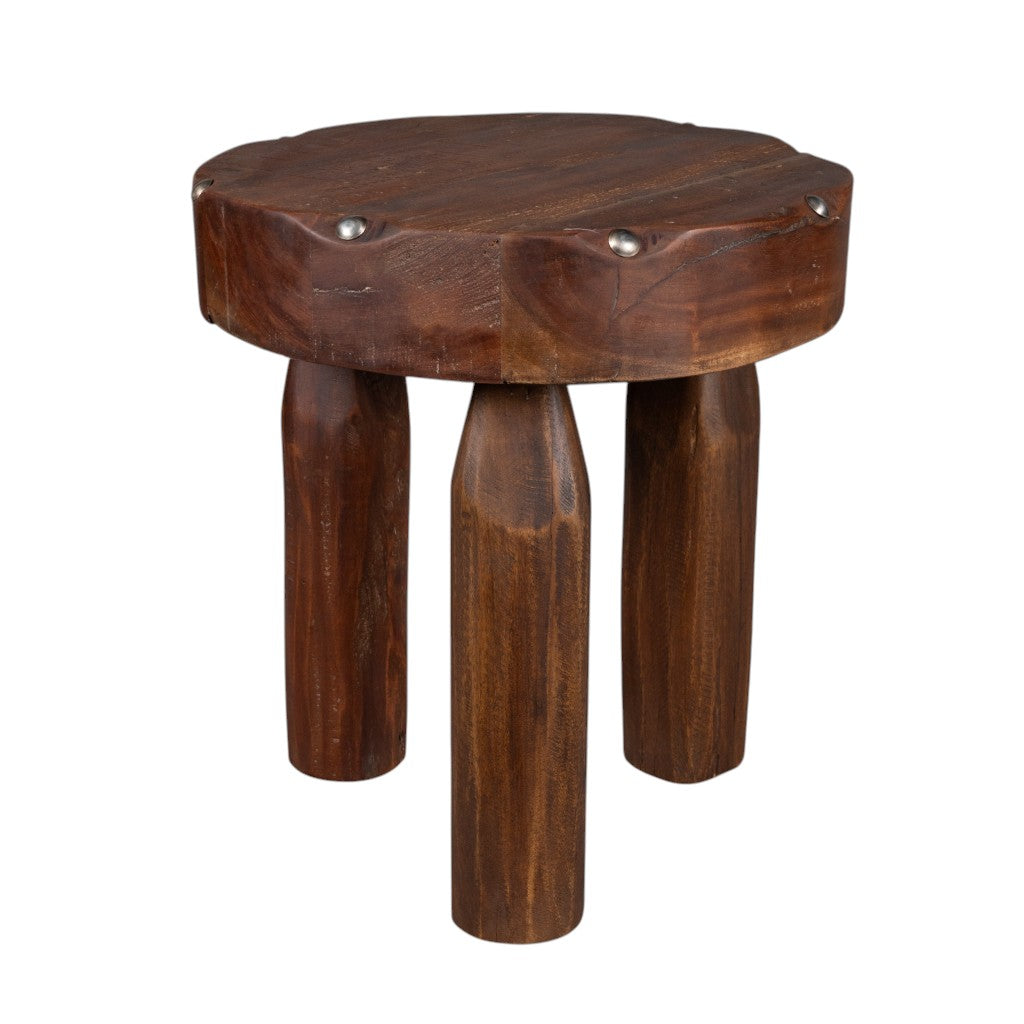 19" Brown Solid Wood Round End Table-1