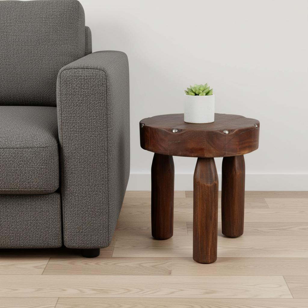 19" Brown Solid Wood Round End Table-0