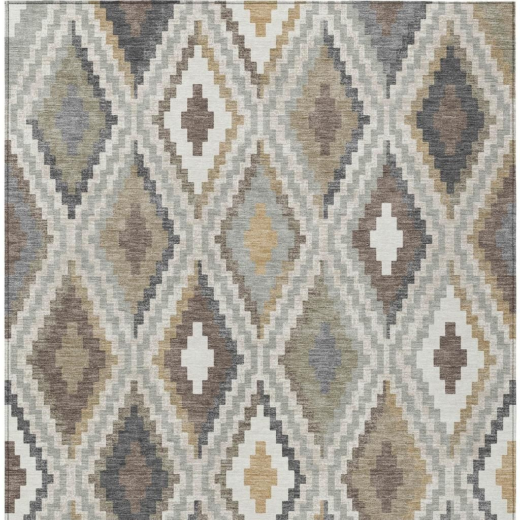 5' X 8' Taupe Gold And Ivory Geometric Washable Indoor Outdoor Area Rug-5