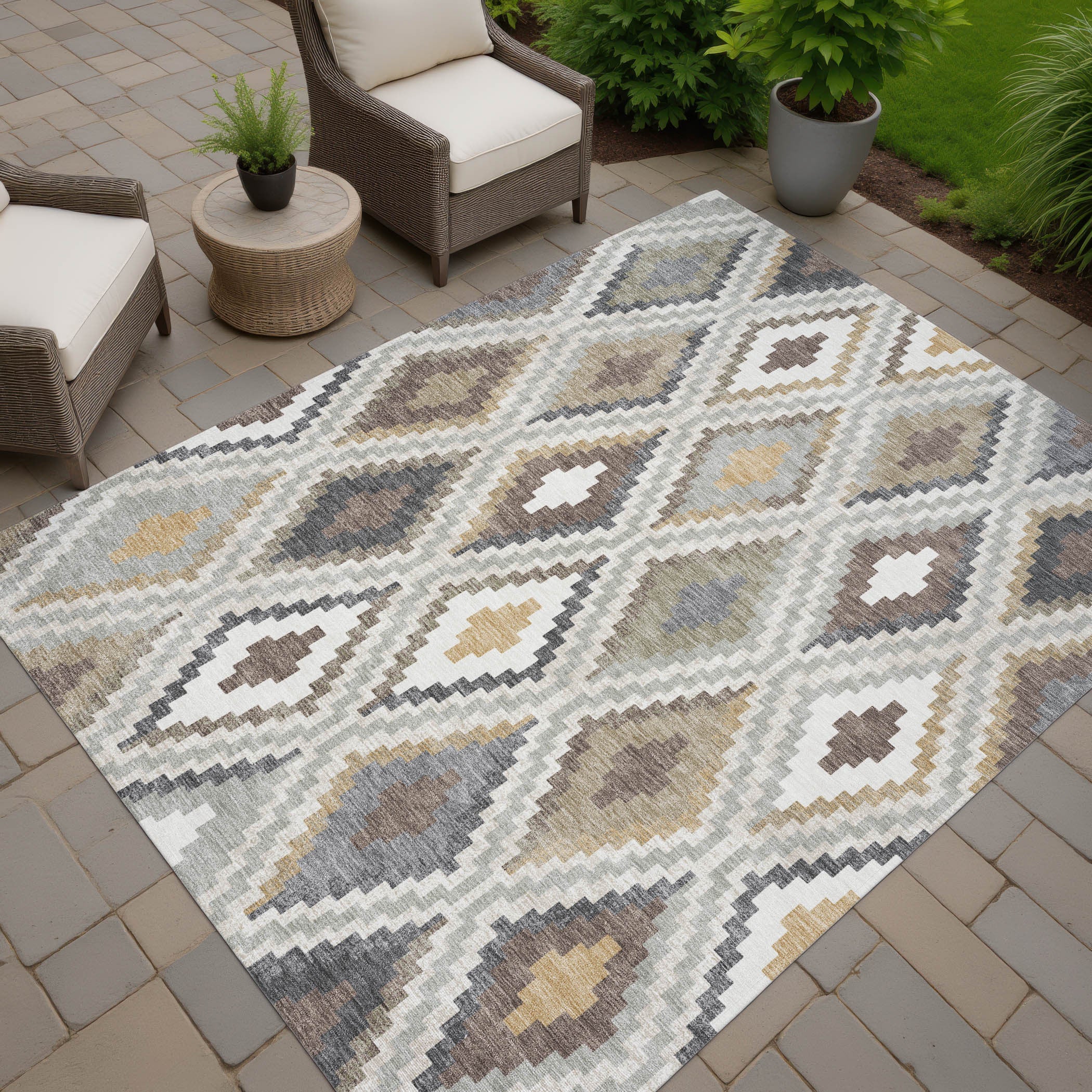 5' X 8' Taupe Gold And Ivory Geometric Washable Indoor Outdoor Area Rug-7