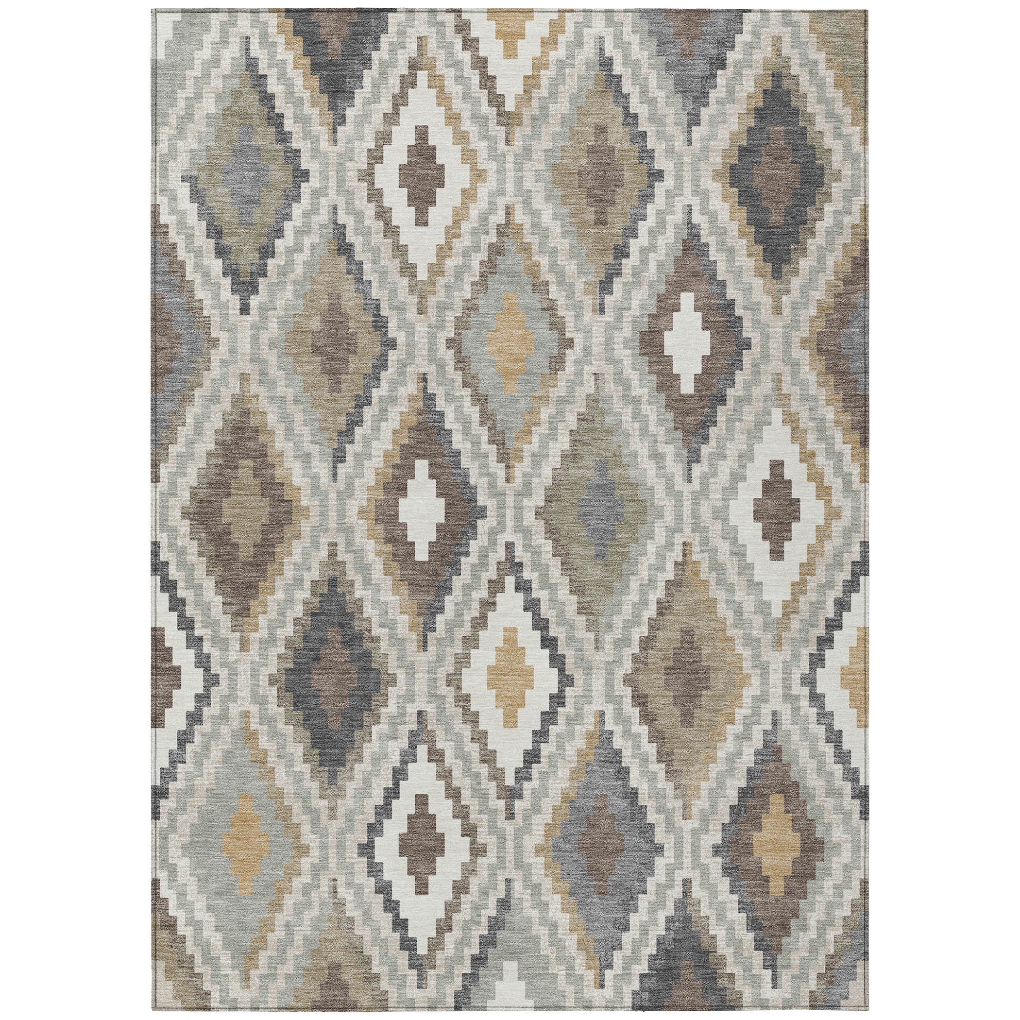 5' X 8' Taupe Gold And Ivory Geometric Washable Indoor Outdoor Area Rug-1