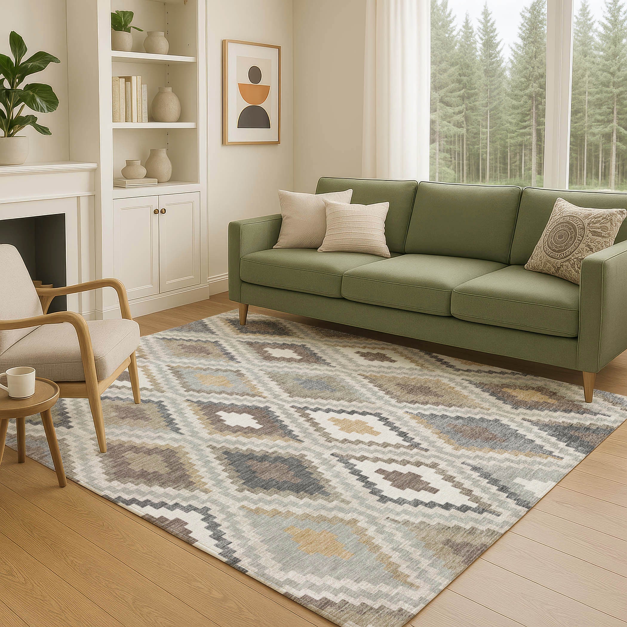 5' X 8' Taupe Gold And Ivory Geometric Washable Indoor Outdoor Area Rug-8