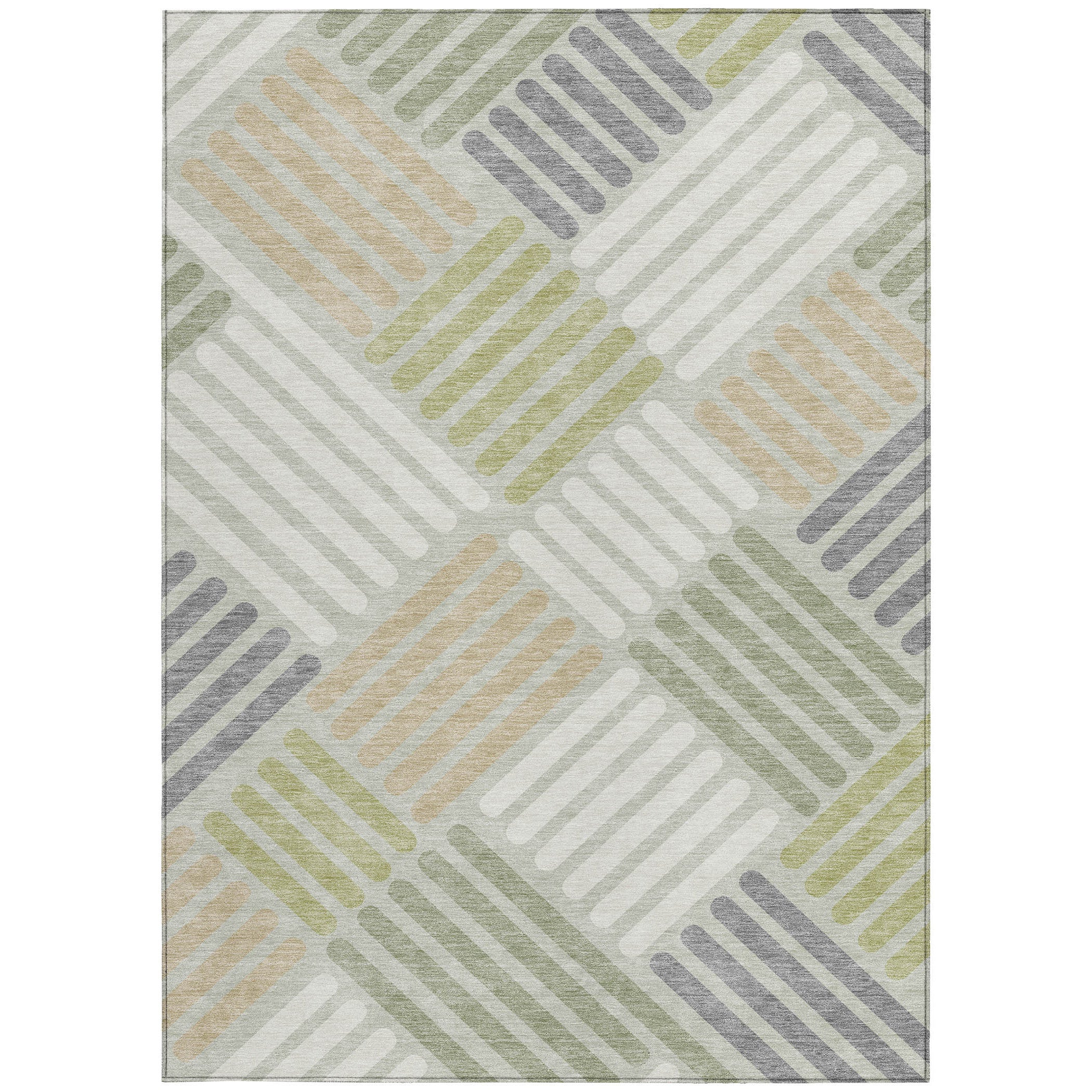 5' X 8' Artichoke Green Ivory And Gray Geometric Washable Indoor Outdoor Area Rug-3