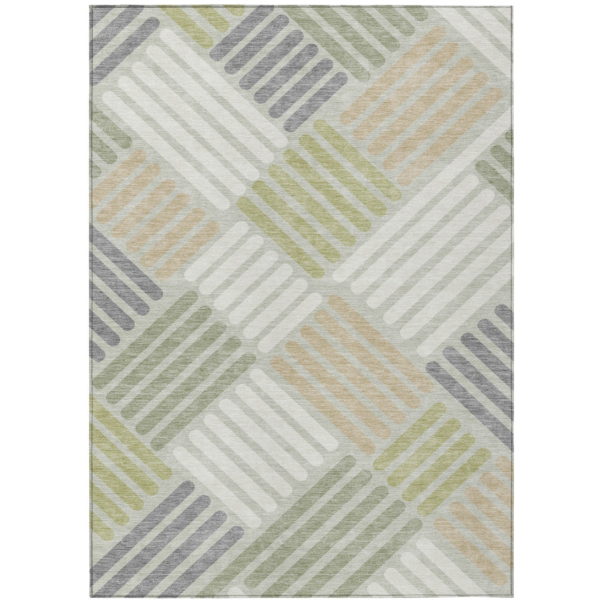 5' X 8' Artichoke Green Ivory And Gray Geometric Washable Indoor Outdoor Area Rug-1