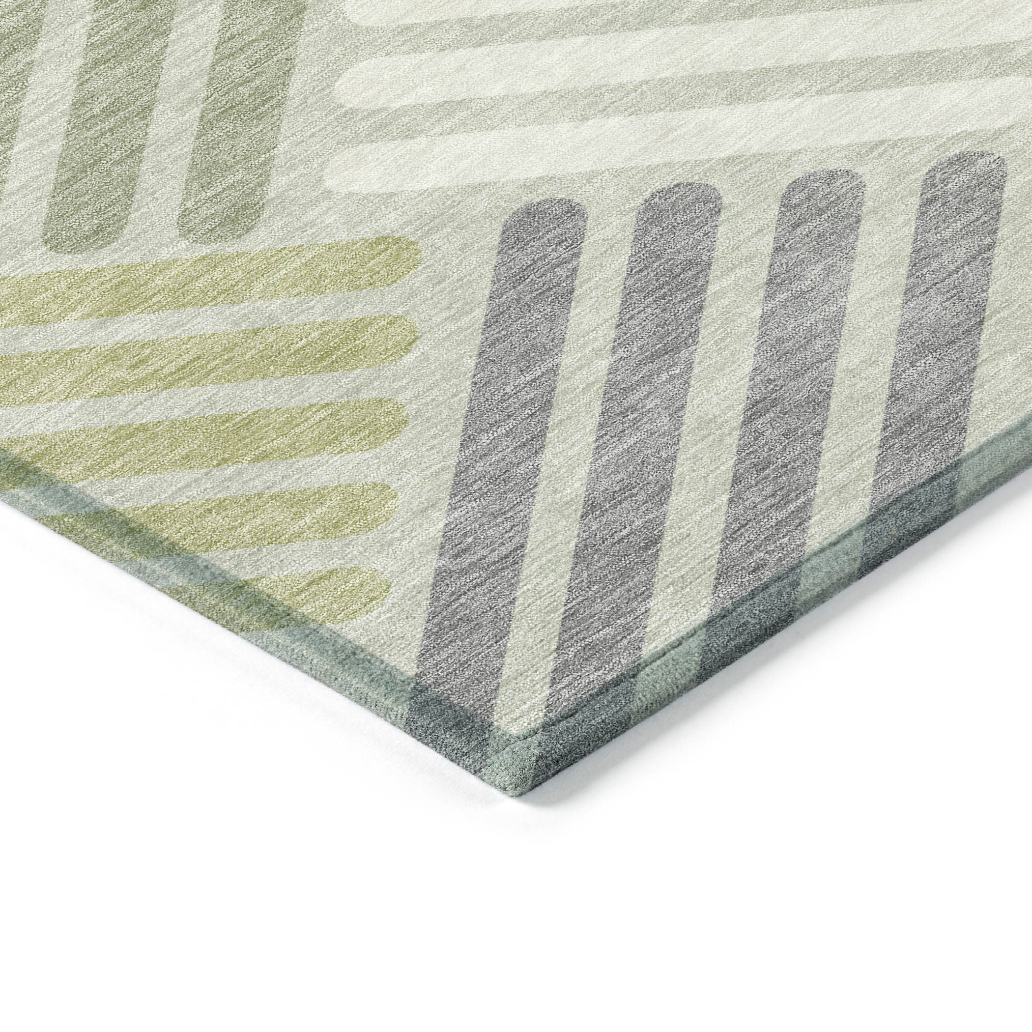 5' X 8' Artichoke Green Ivory And Gray Geometric Washable Indoor Outdoor Area Rug-5