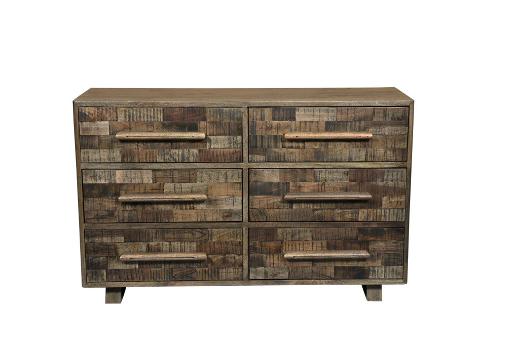 57" Brown Solid Wood Six Drawer Dresser-2