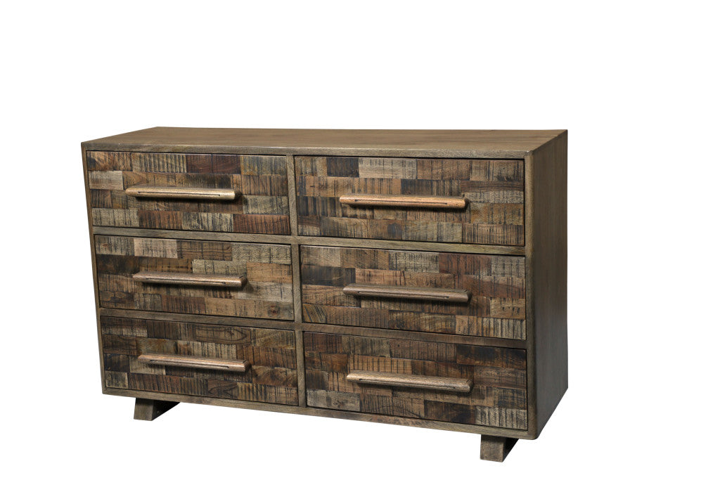 57" Brown Solid Wood Six Drawer Dresser-1