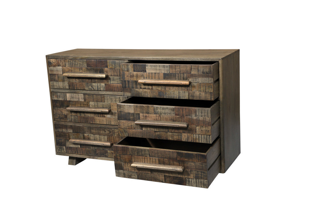 57" Brown Solid Wood Six Drawer Dresser-3