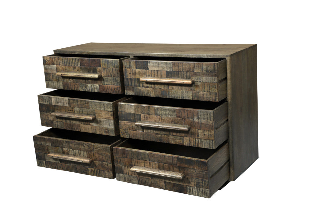 57" Brown Solid Wood Six Drawer Dresser-4