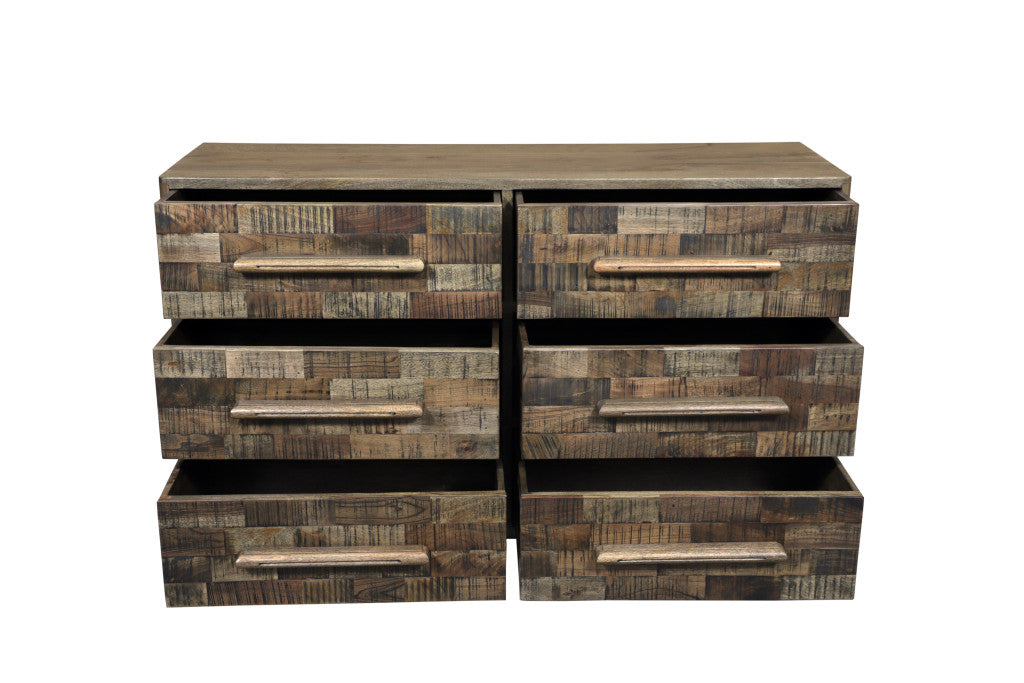 57" Brown Solid Wood Six Drawer Dresser-5