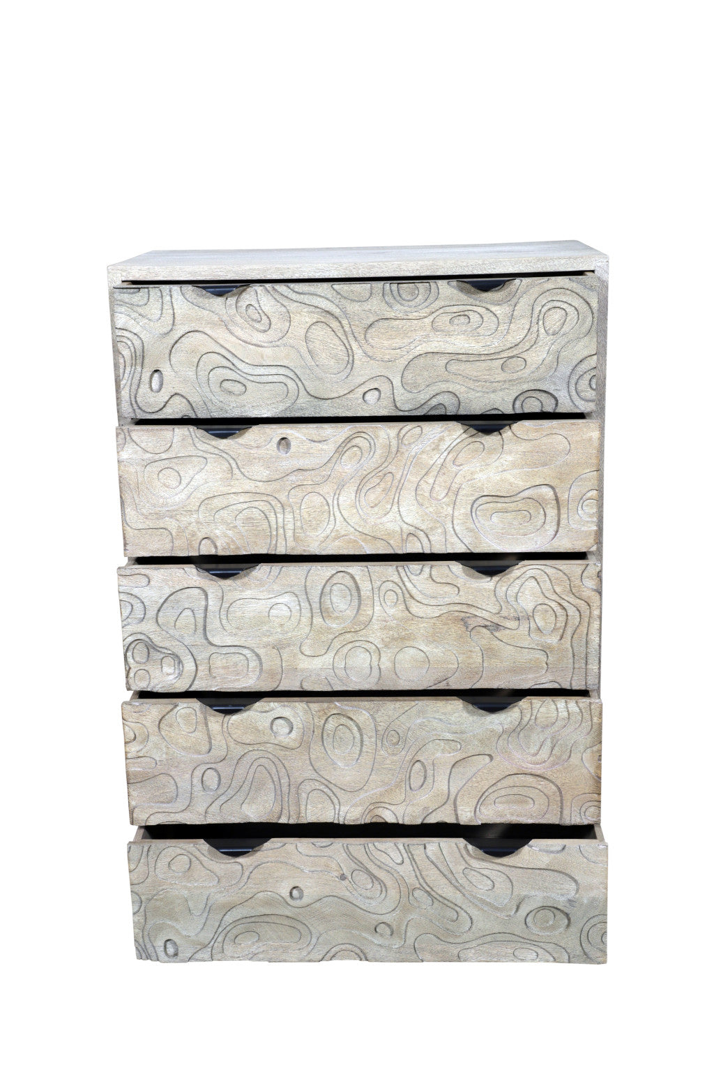 35" Gray Carved Abstract Solid Wood Five Drawer Dresser-3