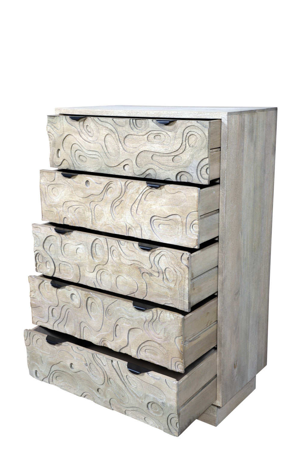 35" Gray Carved Abstract Solid Wood Five Drawer Dresser-4
