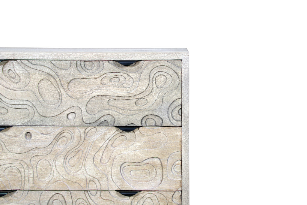 35" Gray Carved Abstract Solid Wood Five Drawer Dresser-7