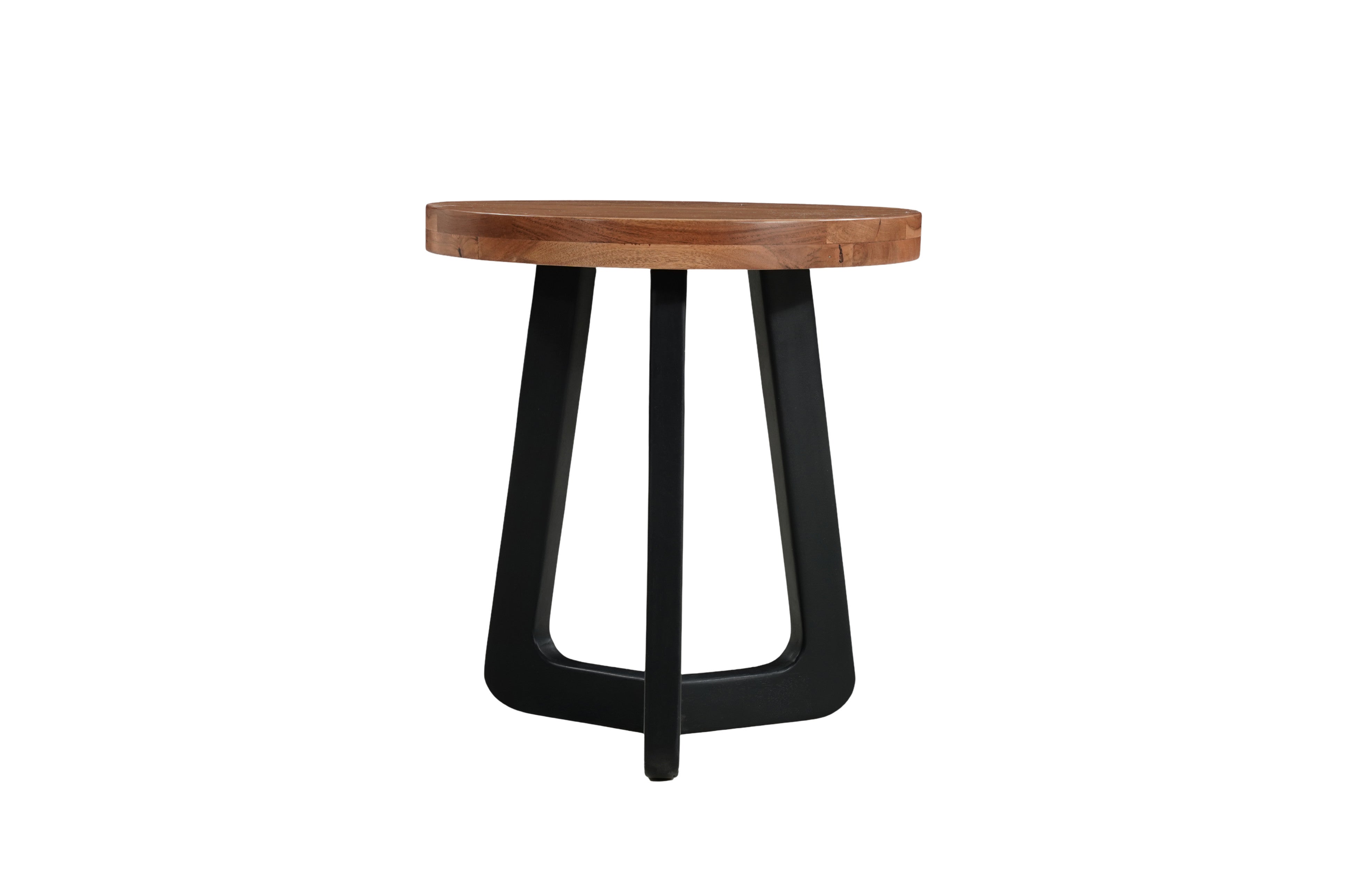 24" Brown and Black Solid Wood And Iron Round Cross Legs End Table-2