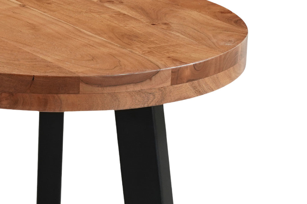 24" Brown and Black Solid Wood And Iron Round Cross Legs End Table-4