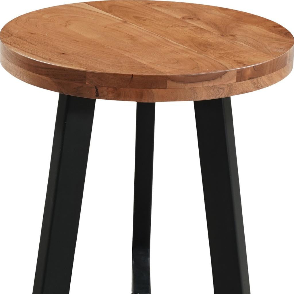 24" Brown and Black Solid Wood And Iron Round Cross Legs End Table-5