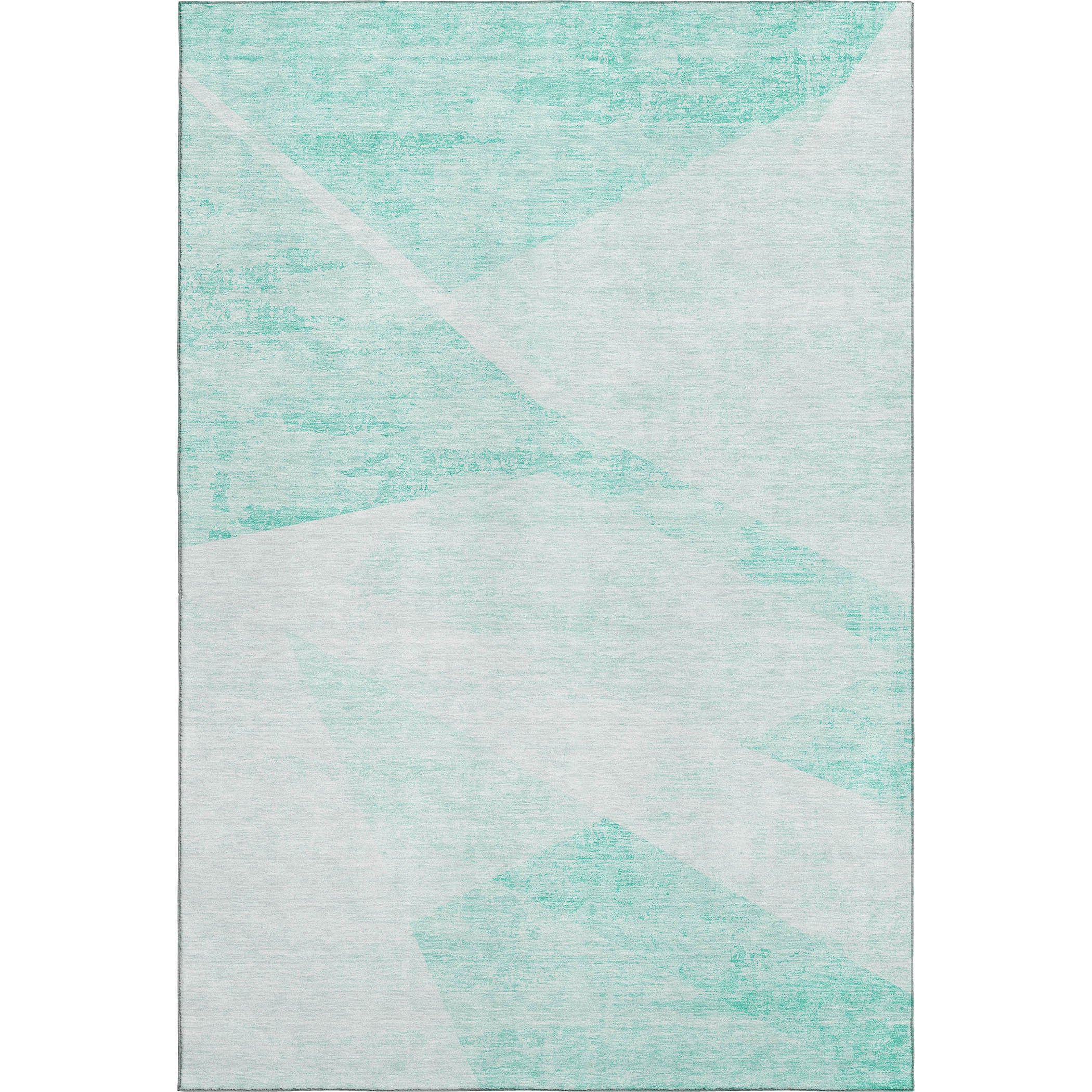 5' X 8' Aqua And Ivory Geometric Washable Area Rug With UV Protection-0
