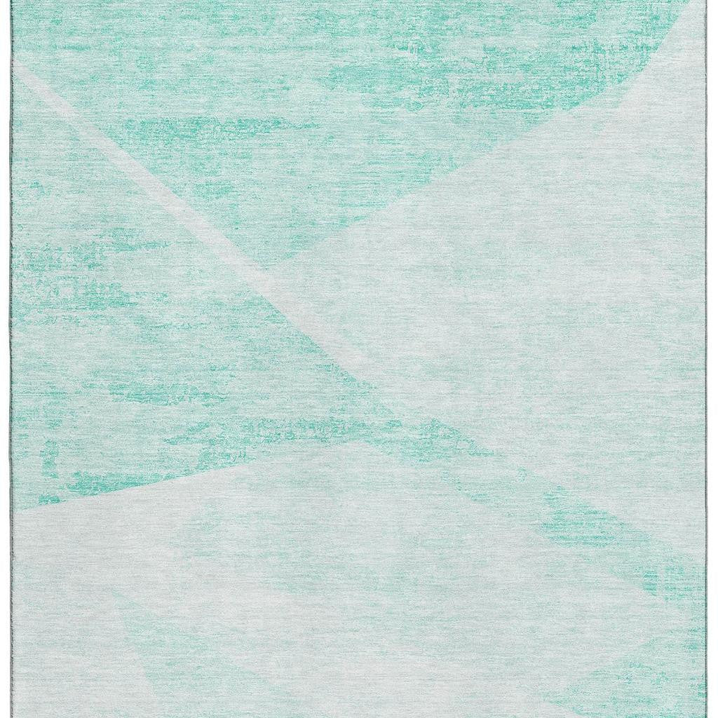 5' X 8' Aqua And Ivory Geometric Washable Area Rug With UV Protection-1