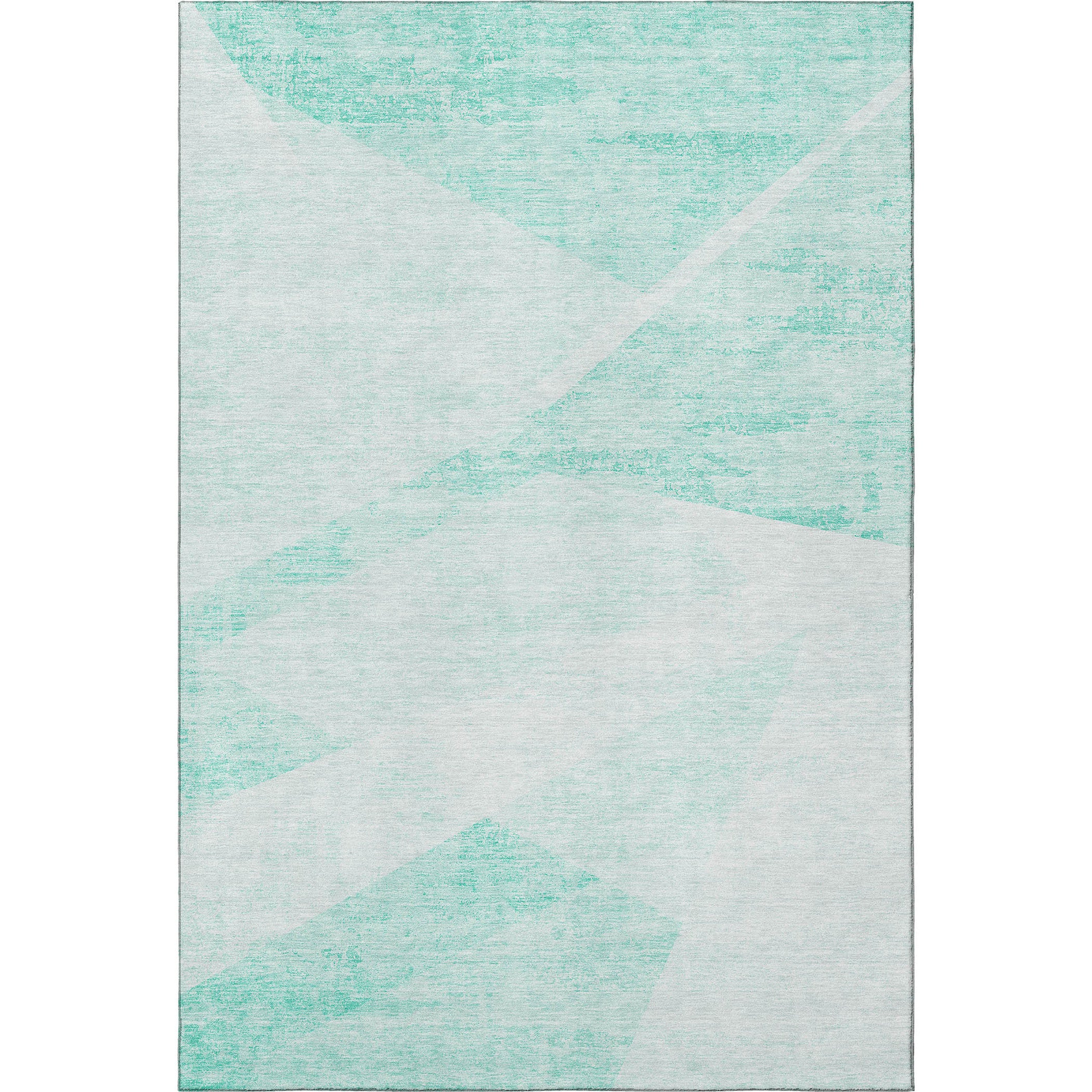 5' X 8' Aqua And Ivory Geometric Washable Area Rug With UV Protection-2