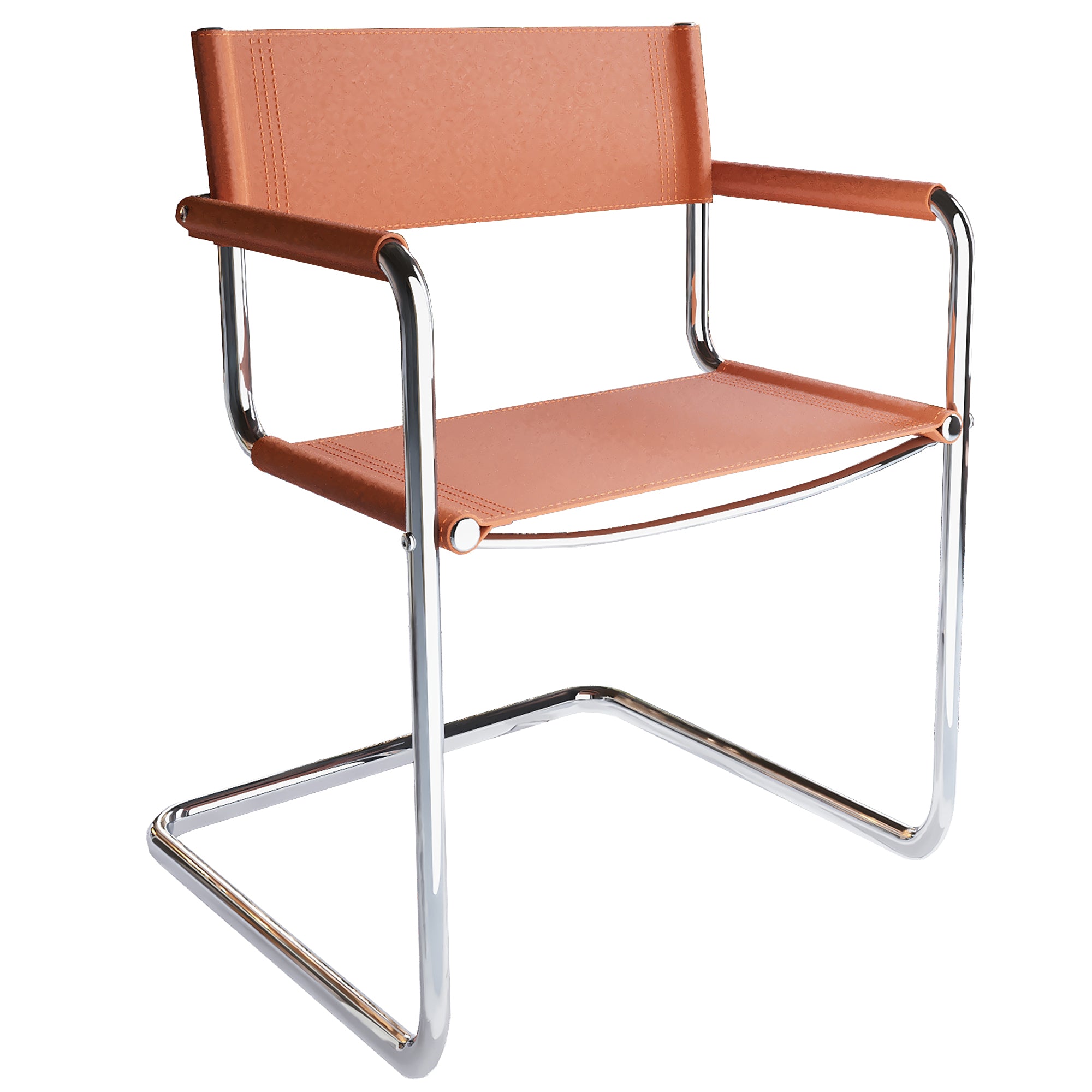 23" Silver And Terra Cotta Leather and Stainless Steel Arm Chair-0