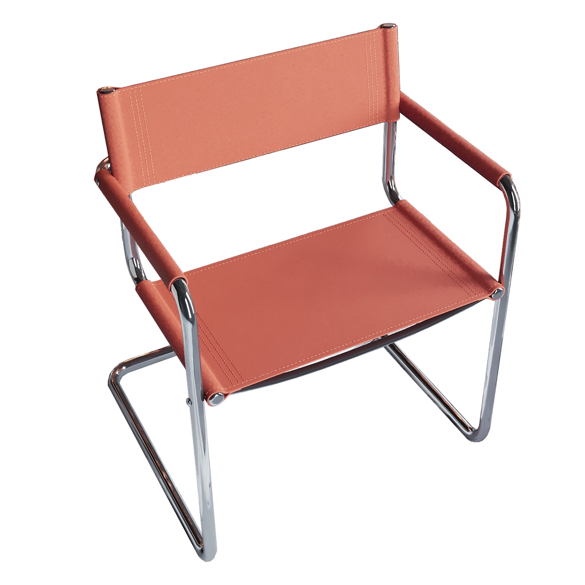 23" Silver And Terra Cotta Leather and Stainless Steel Arm Chair-2