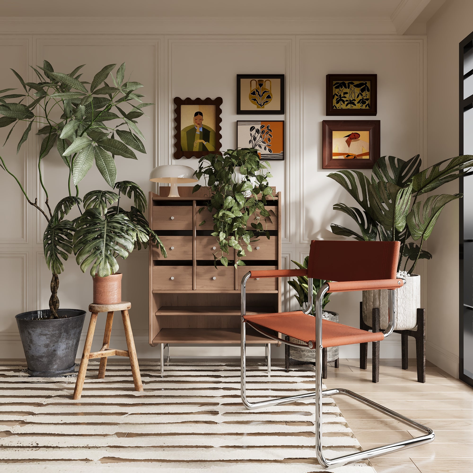 23" Silver And Terra Cotta Leather and Stainless Steel Arm Chair-7