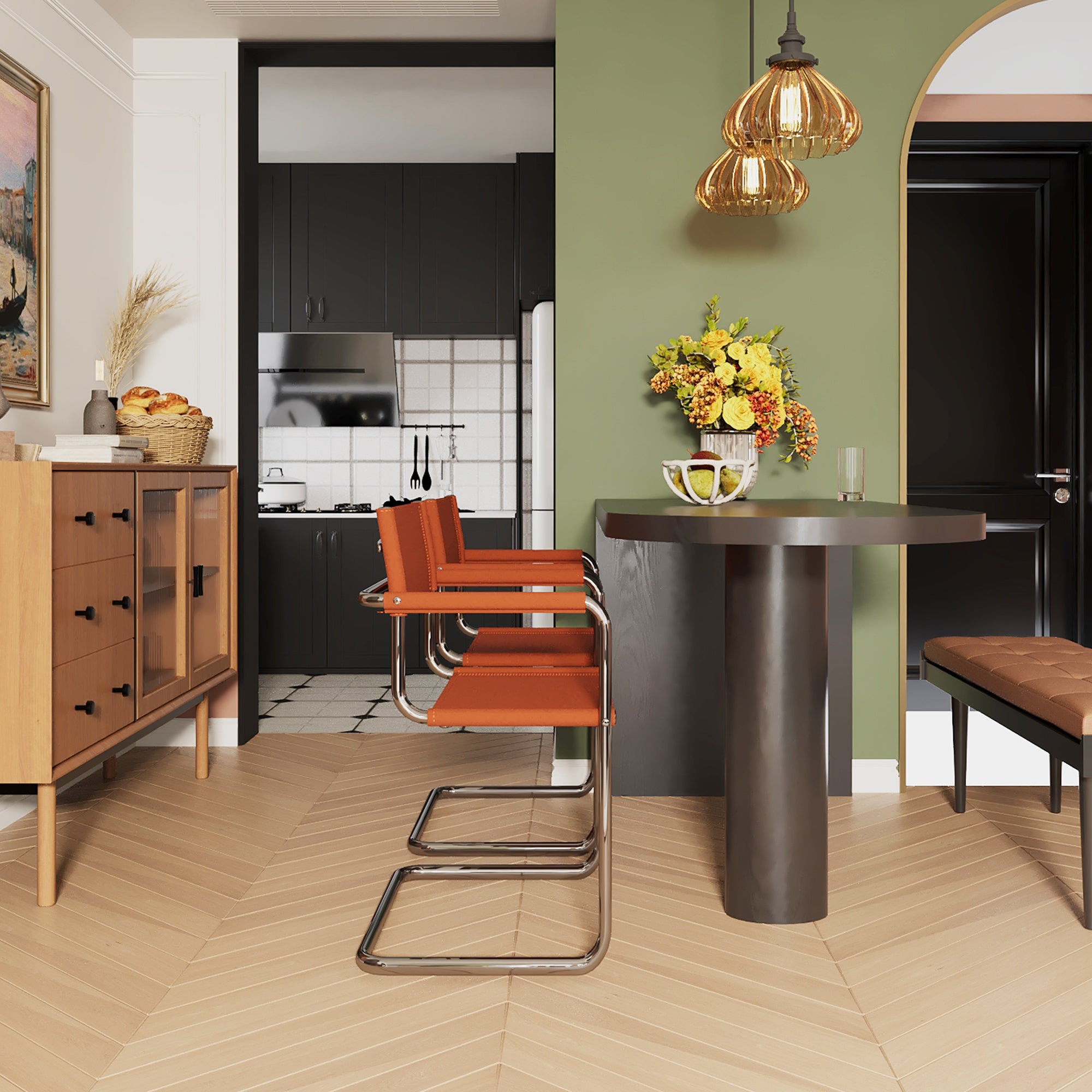 23" Silver And Terra Cotta Leather and Stainless Steel Arm Chair-8