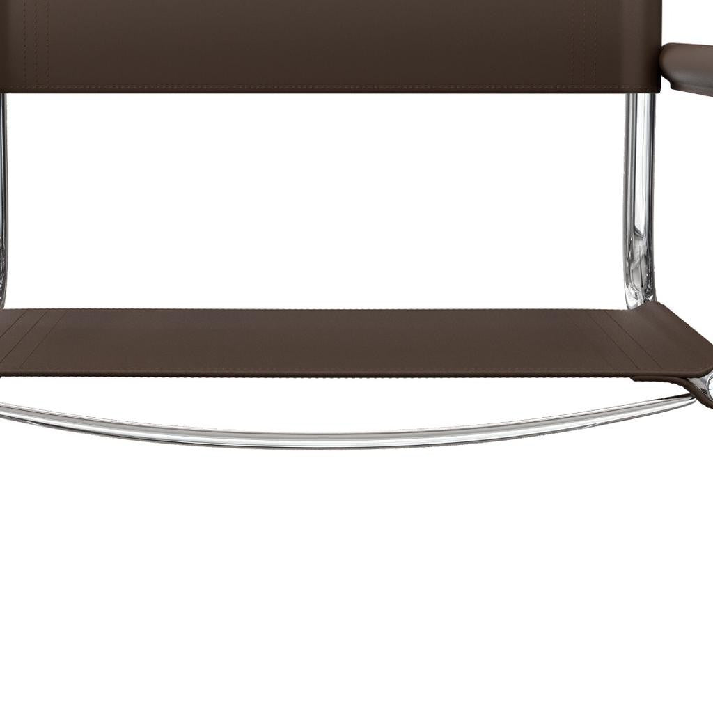23" Chocolate and Silver Leather and Stainless Steel Arm Chair-5