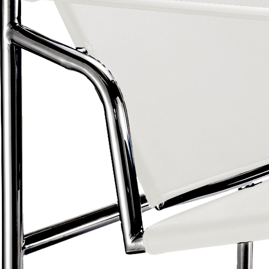24" White and Silver Faux Leather and Stainless Adjustable Back Arm Chair-4