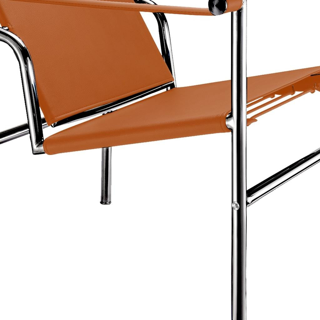 24" Terra Cotta and Silver Faux Leather and Stainless Adjustable Back Arm Chair-4