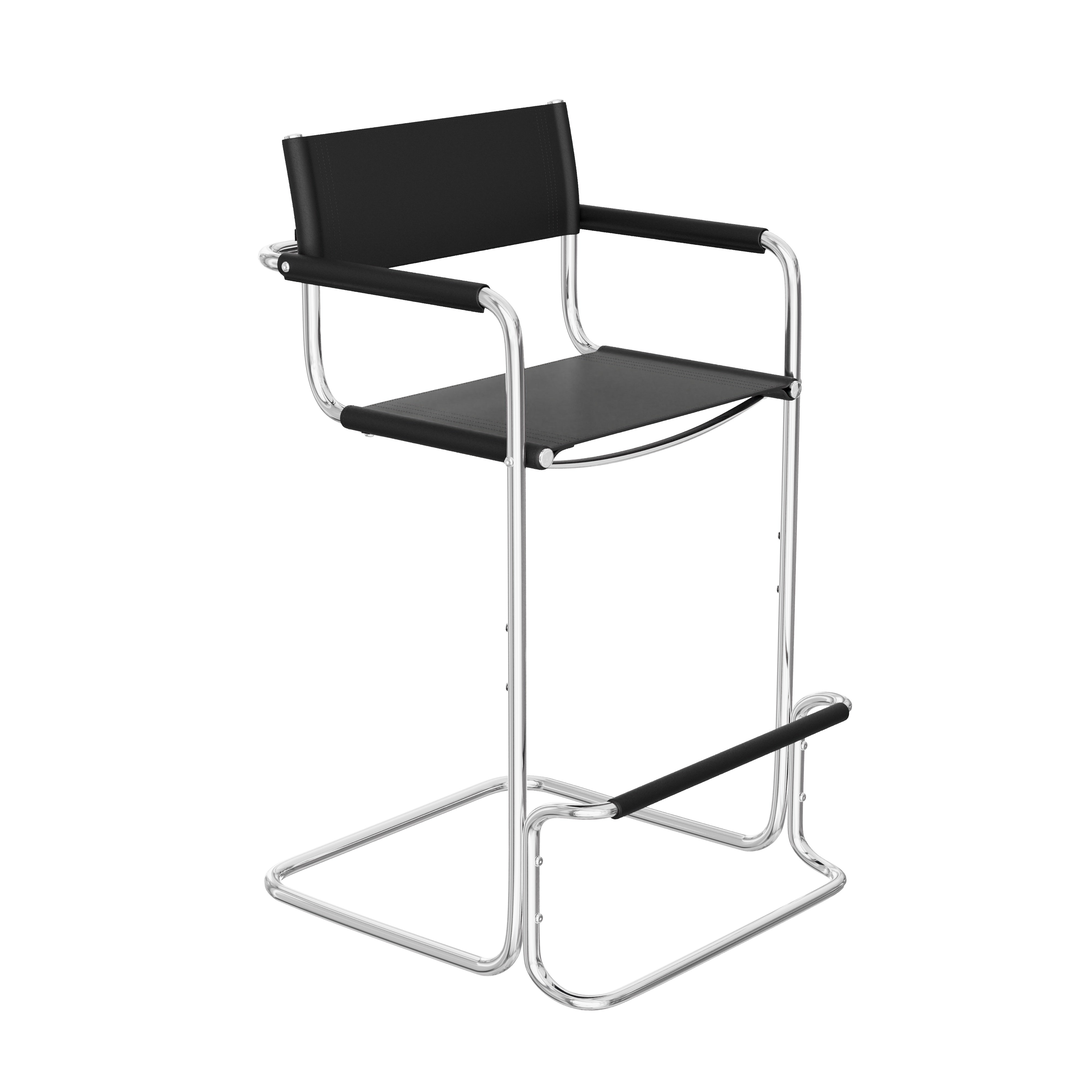 30" Black and Silver Leather and Steel Bar Height Bar Chair-1