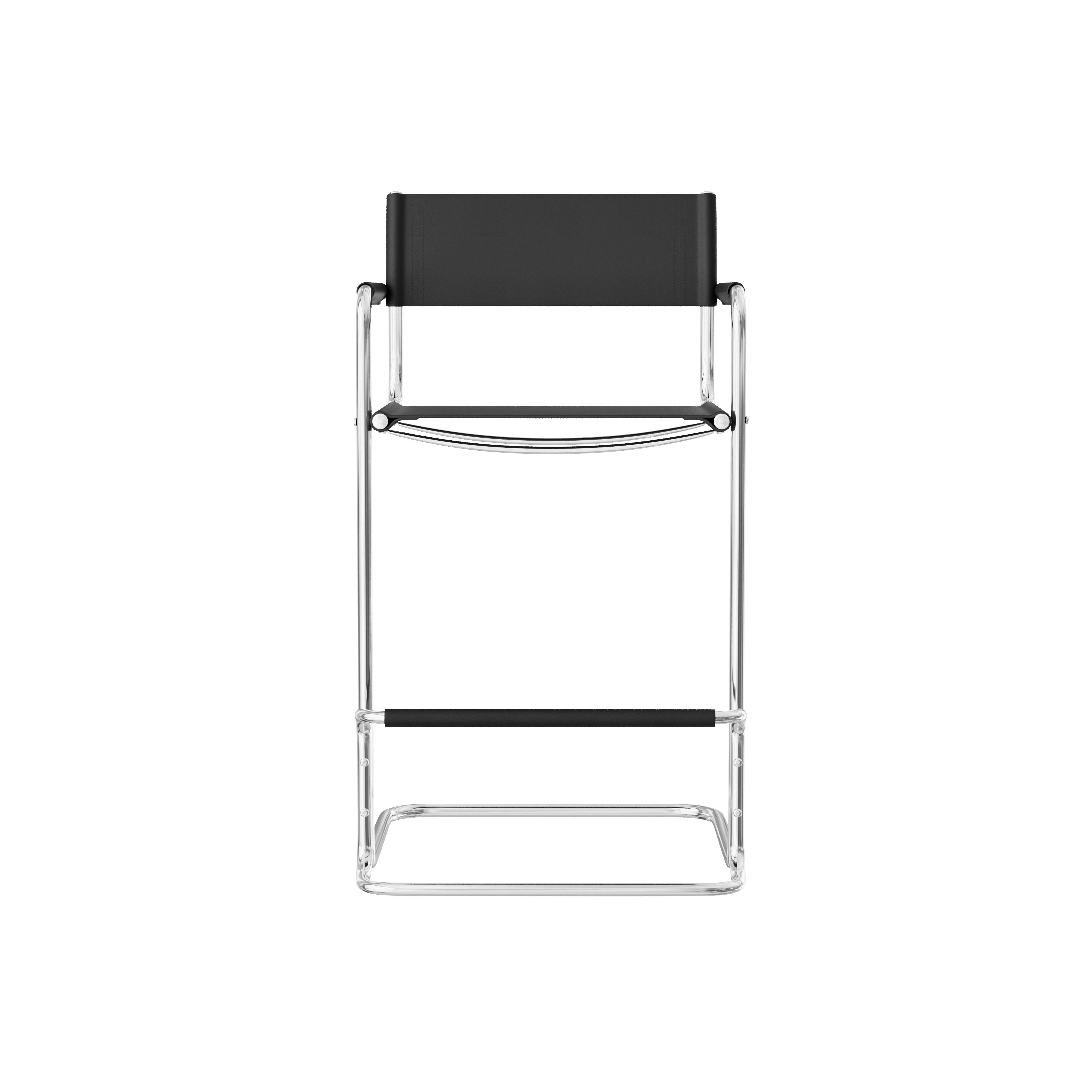 30" Black and Silver Leather and Steel Bar Height Bar Chair-3