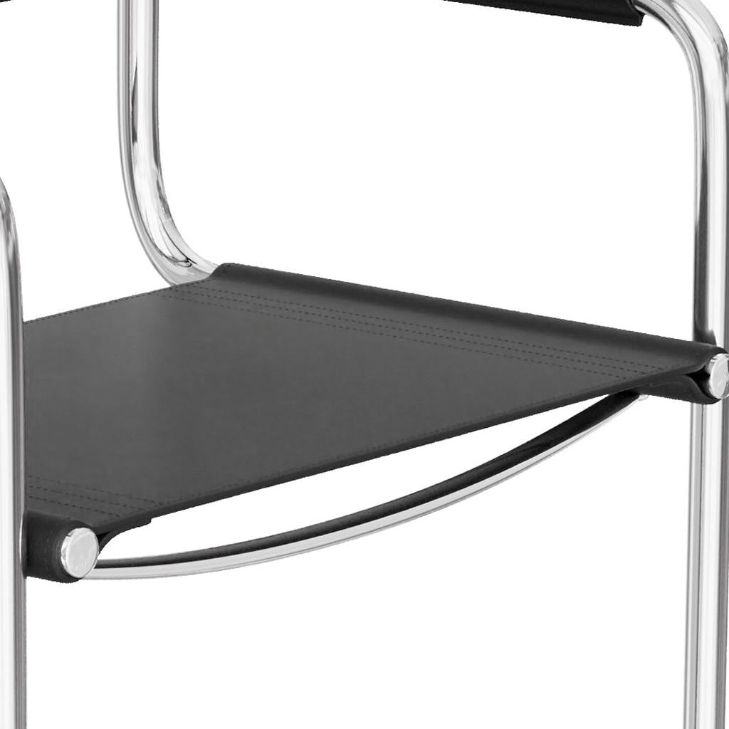 30" Black and Silver Leather and Steel Bar Height Bar Chair-4