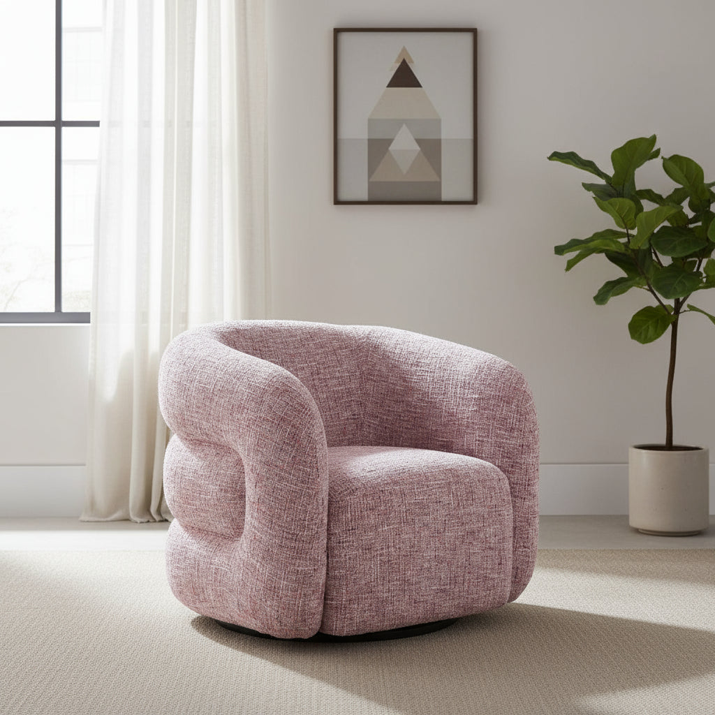 33" Pink Upholstered Swivel Arm Chair-0