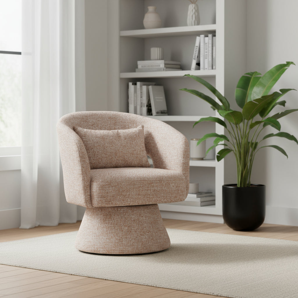 29" Brown Upholstered Swivel Arm Chair-0