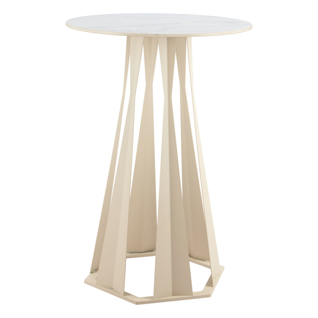 26" White Marble Rounded Bar Table-0