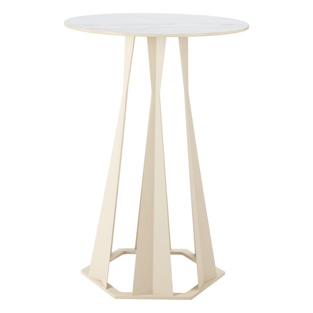 26" White Marble Rounded Bar Table-1