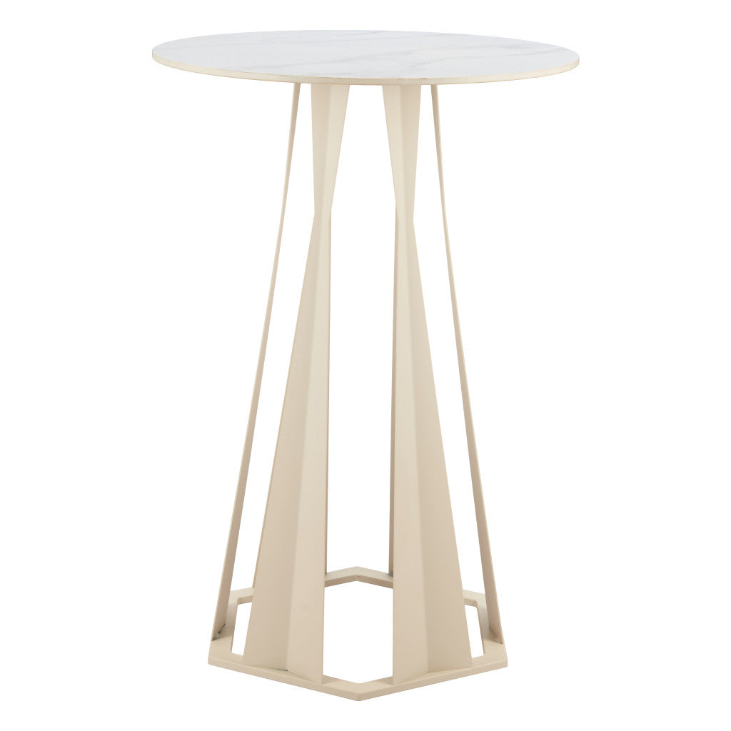26" White Marble Rounded Bar Table-2