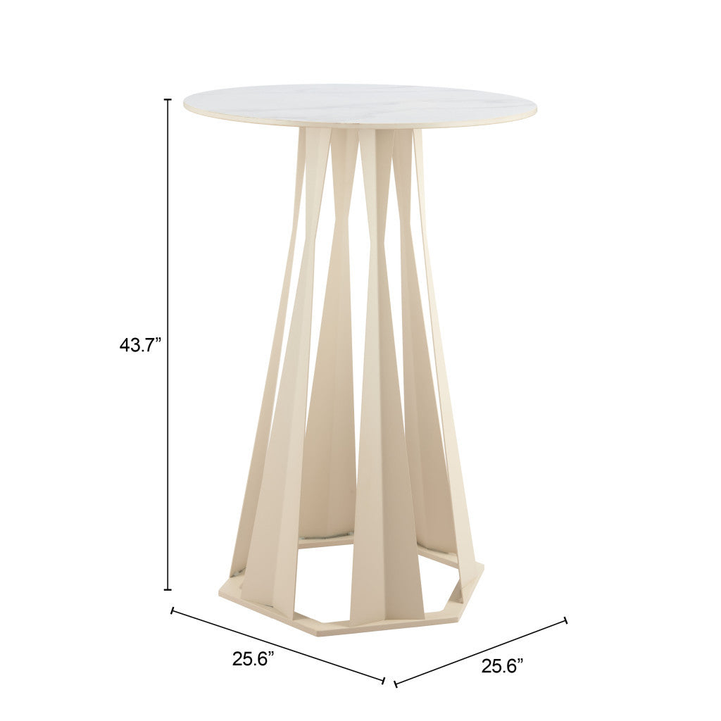 26" White Marble Rounded Bar Table-7
