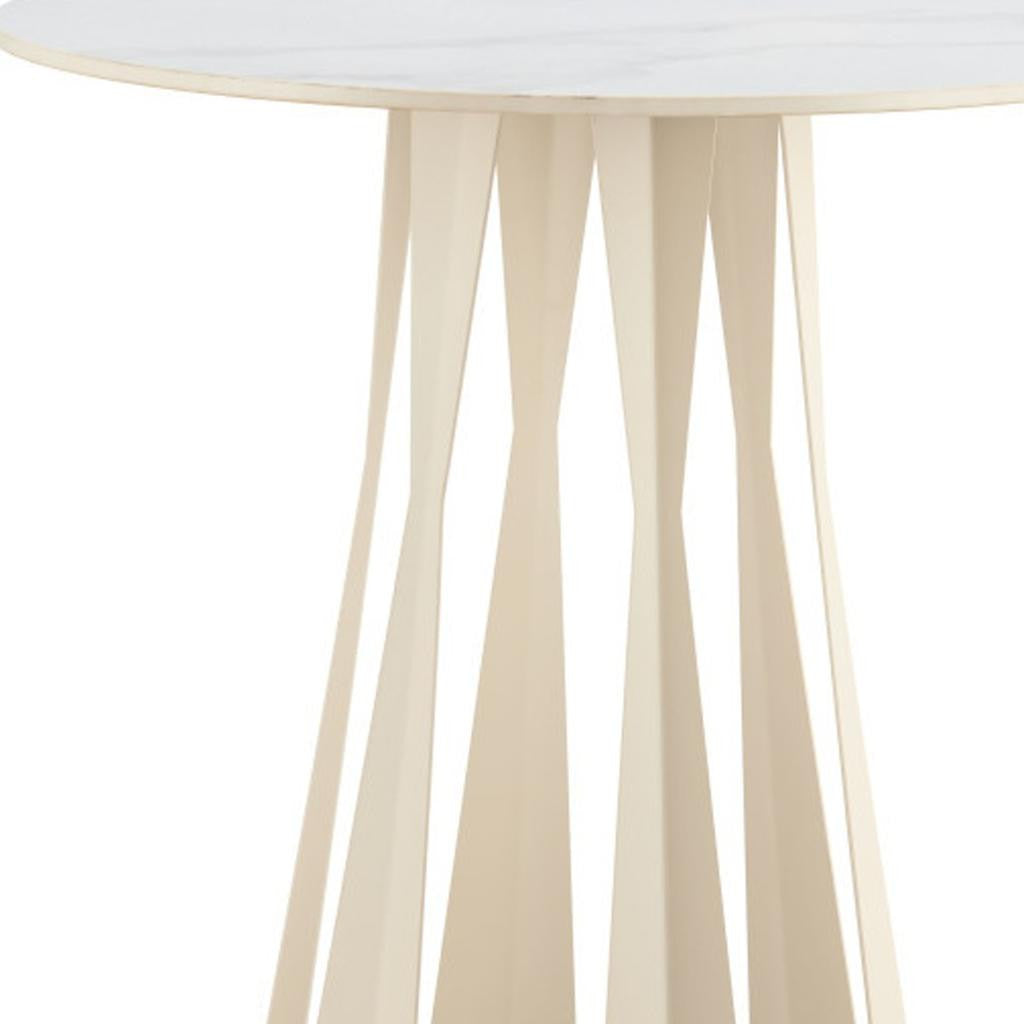 26" White Marble Rounded Bar Table-4