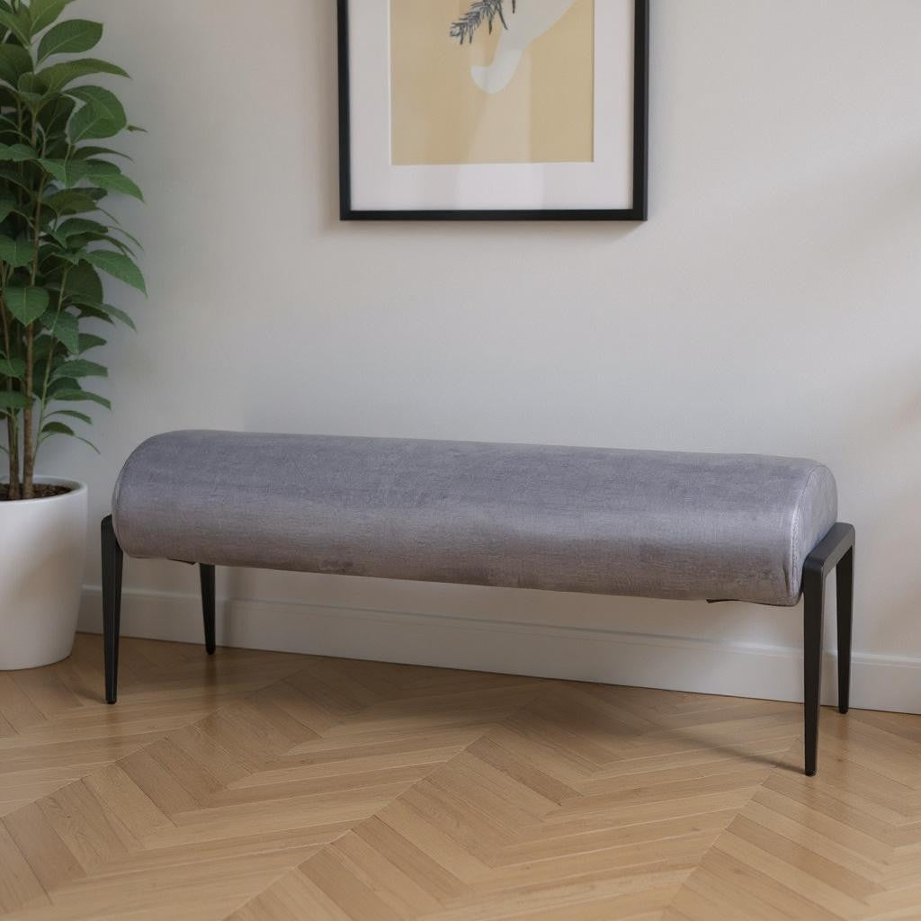 54" Gray and Black Fabric Upholstered Bench-0