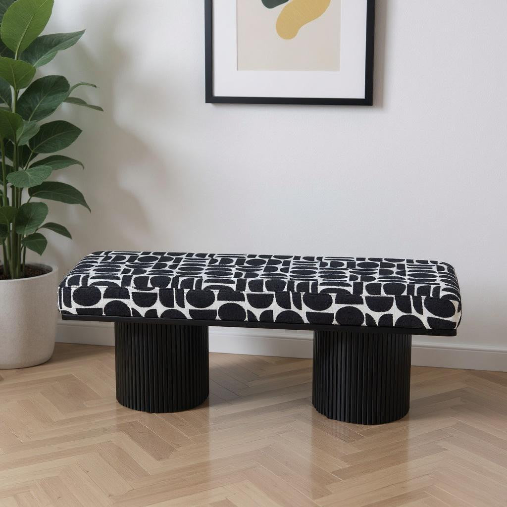 49" White and Black Fabric and Solid Wood Upholstered Bench-0