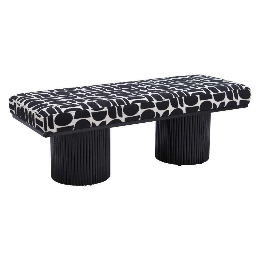 49" White and Black Fabric and Solid Wood Upholstered Bench-1