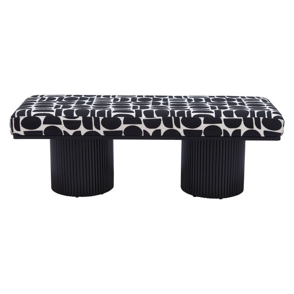 49" White and Black Fabric and Solid Wood Upholstered Bench-3