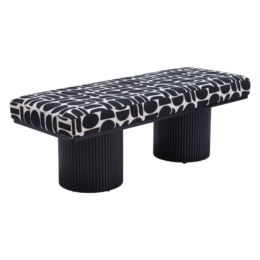 49" White and Black Fabric and Solid Wood Upholstered Bench-4