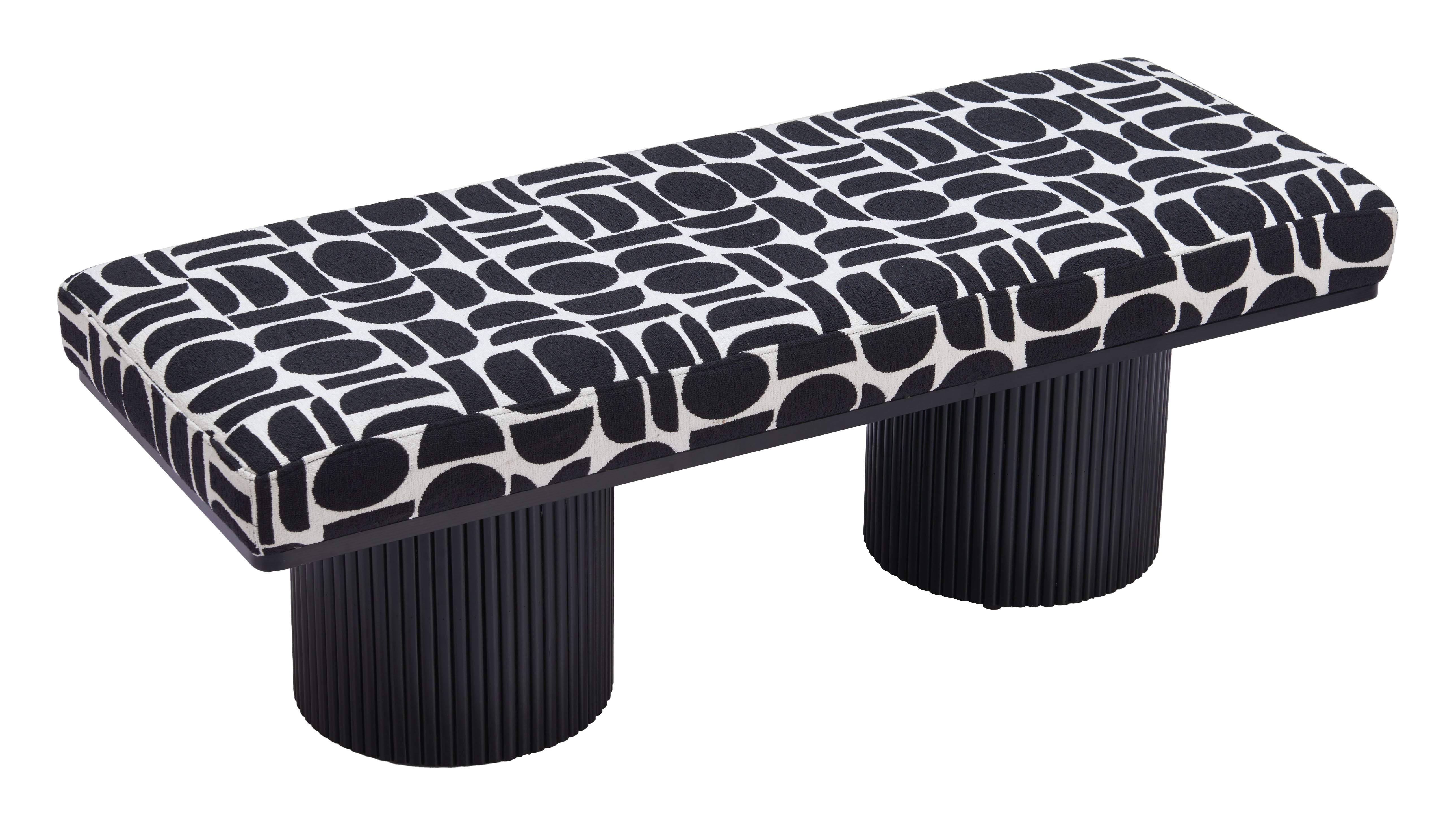 49" White and Black Fabric and Solid Wood Upholstered Bench-5