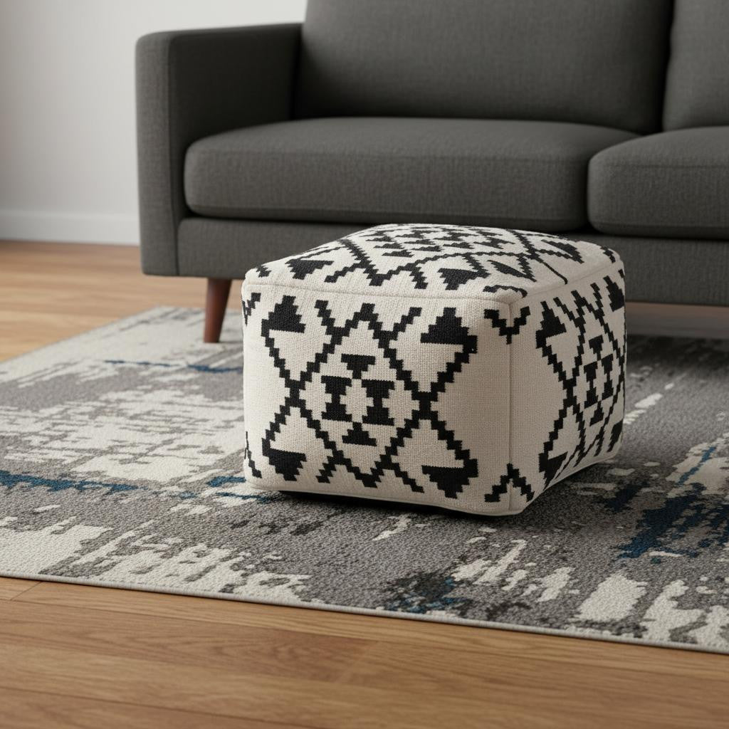 24" Black Cotton Ottoman-0