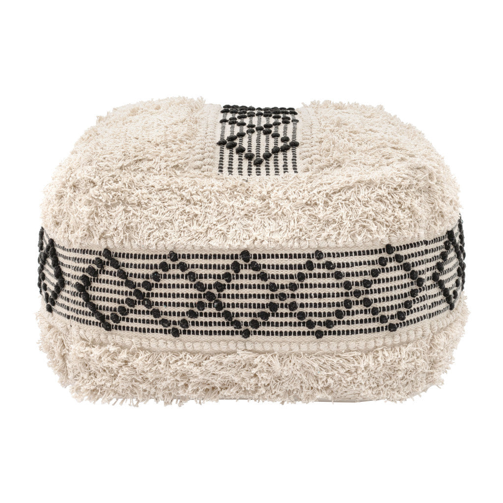 24" Black Cotton Round Ottoman-2